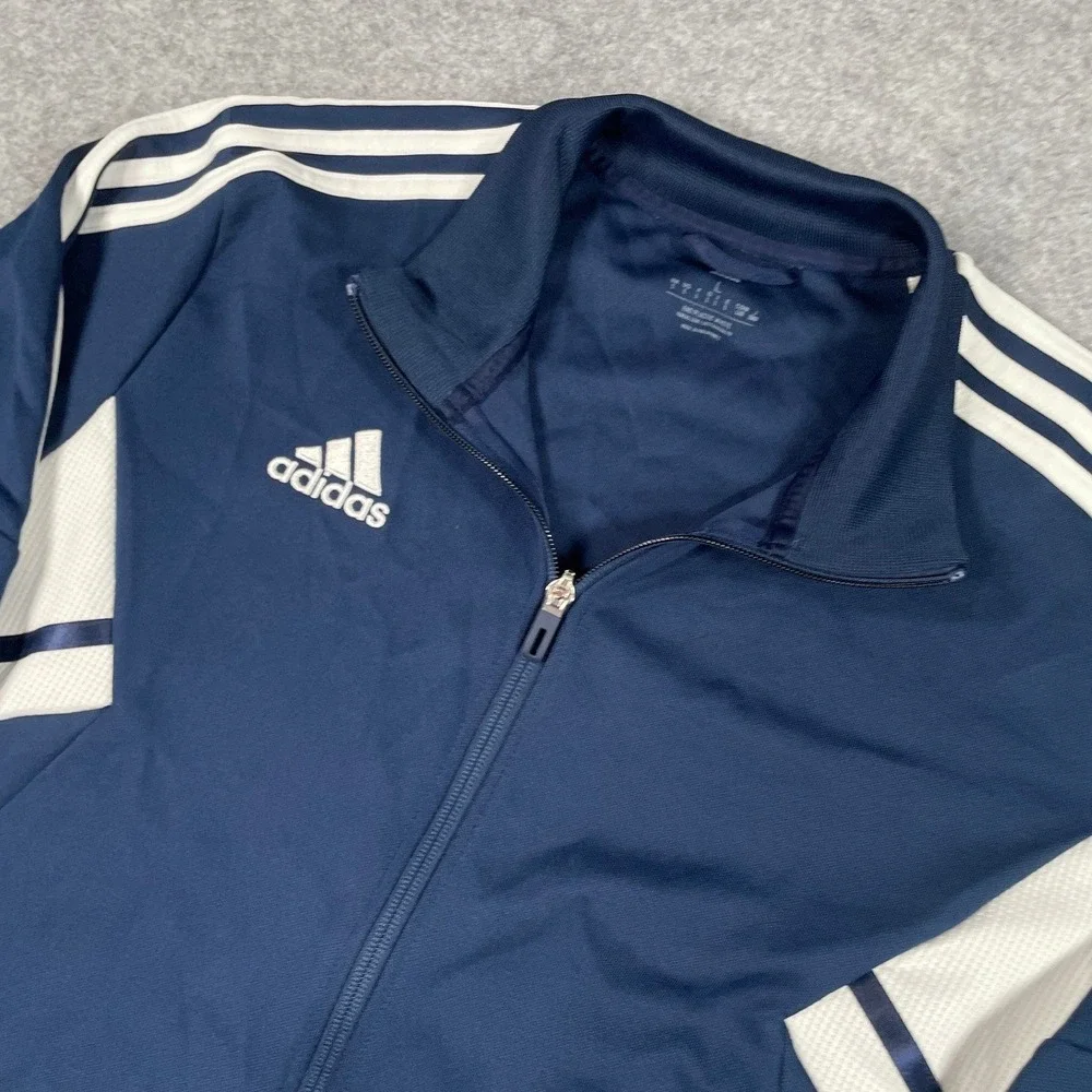 Adidas AEROREADY Mens Jacket L Navy Blue Striped AEROREADY performance fabric